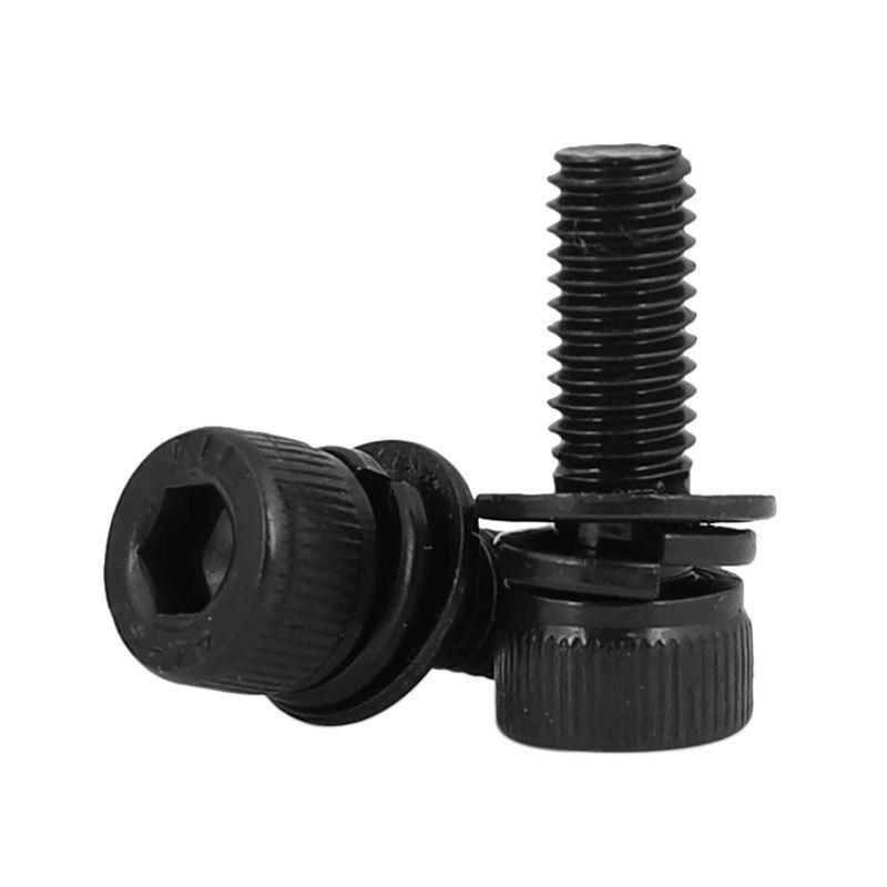 黑色304不锈钢头圆柱内六角三组合螺丝杯头平弹垫组合螺栓m2-m10