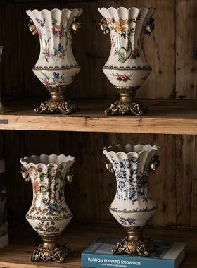 热销美式复古冰摆件陶瓷花瓶创意家居裂纹装饰品桌面欧式高足双耳