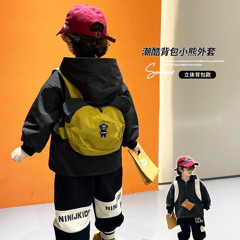 男童春款帅气2025新款儿潮酷洋气风衣小男孩连帽百搭