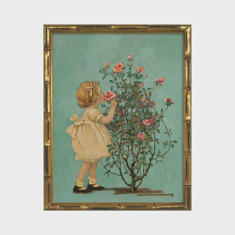 法式轻奢挂画玫瑰花女孩小众复古餐厅卧室床头装饰画客厅欧式壁画图片