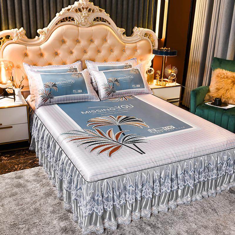 夏季冰丝凉席三件套床裙款空调软席子蕾丝花边1.8m可水洗机洗折叠,床上用品,冰丝席,淘宝优惠券,粉丝福利购,淘宝优惠卷