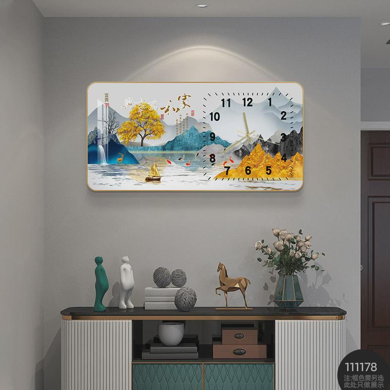 跨境挂钟装饰画横版现代简约静音时钟餐厅沙发背景墙壁画钟表挂画