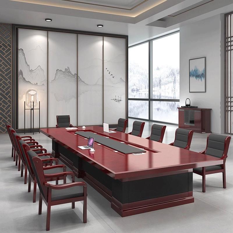 会议桌长桌油漆大型培训桌洽谈桌椅组合办公会议室高档长方形实木