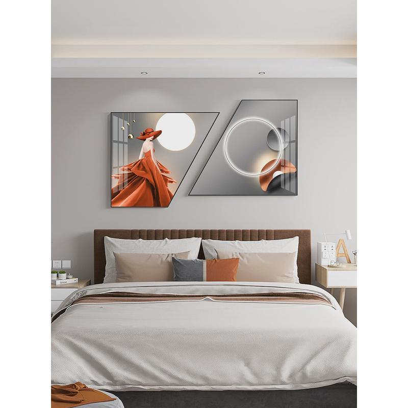现代简约卧室床头装饰画梯形人物房间背景墙墙面轻奢挂画壁画组合