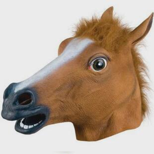 马头面具犬马君动物头套cosplay独角兽面具黑马鱼头恶搞道具搪胶