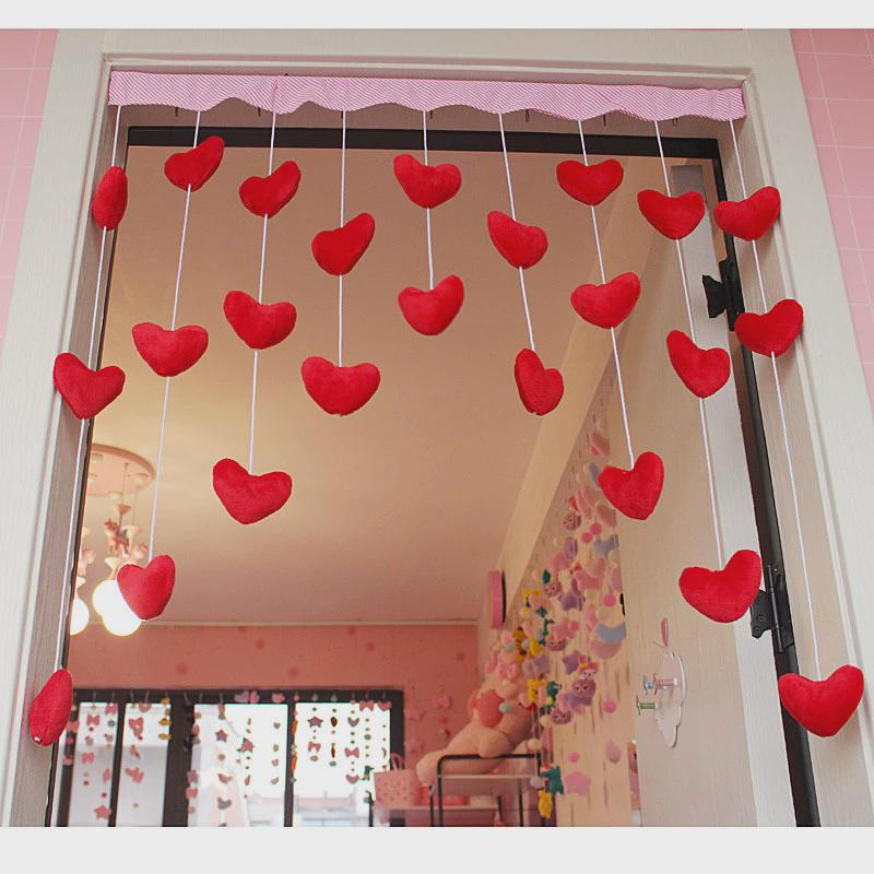 红色粉色玫红爱心免打孔门帘结婚高级感卧室门帘半截门帘日式门帘