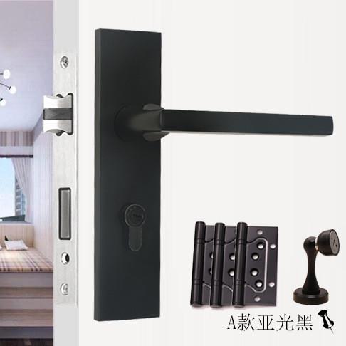 黑色静音门锁室内家用卧室房门锁实木美式房门把手通用型分体锁具
