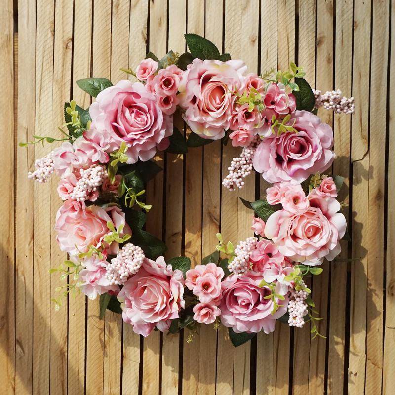 仿真花环牌饰挂墙装饰壁挂电视背景墙婚庆迎宾门房间门挂饰假花