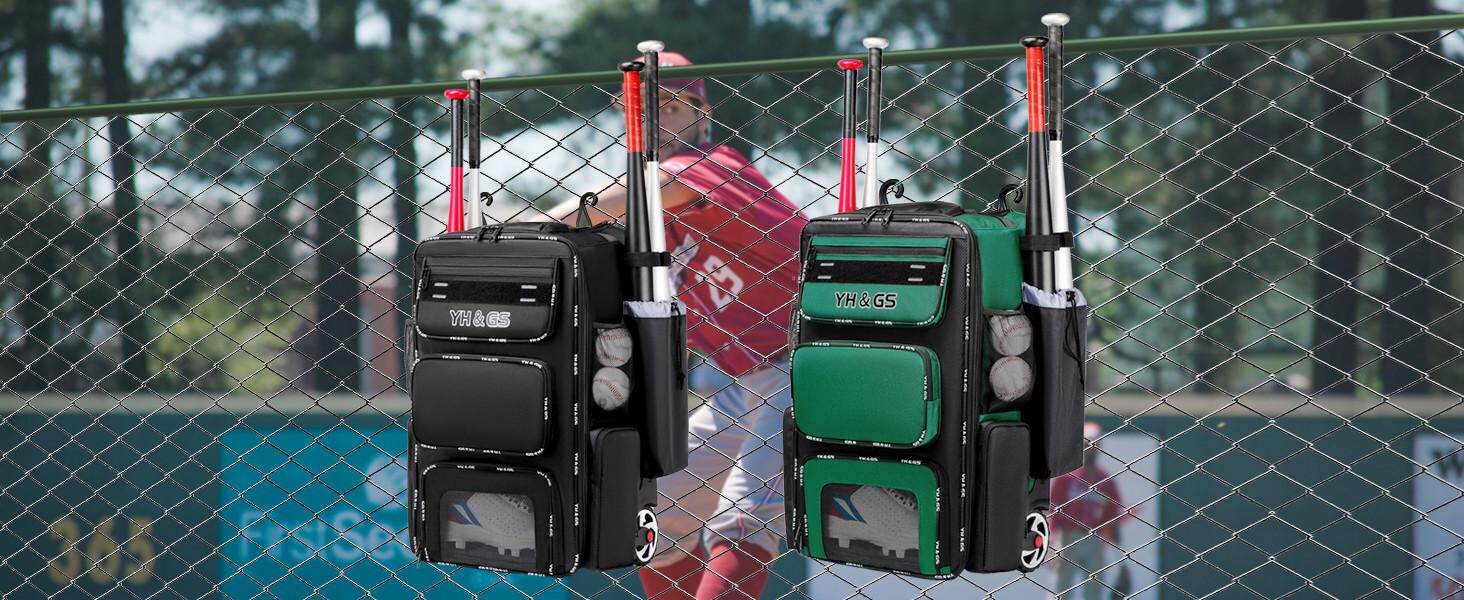 аксессуары для бейсбола 带栅栏钩的轮式垒球袋用于棒球棒和设备带鞋仓的轻型棒球拉杆箱