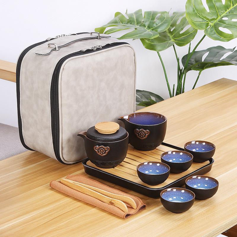 一壶陶瓷旅行茶具套装建盏紫砂窑变钧瓷天目釉岩山四杯礼品