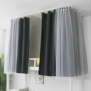 宿舍到顶双滑轨床帘粘贴式一体式u型轨道上铺天花板遮光帘免打孔