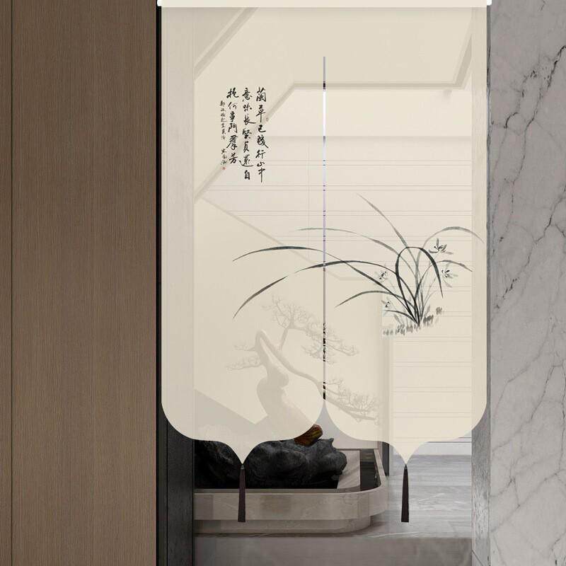 现代中式门帘隔断帘家用帘子透景半透明卧室厨房卫生间免打孔布帘