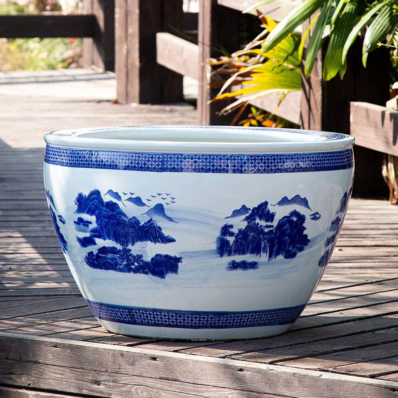 景德镇陶瓷缸青花手工养金鱼缸庭院水缸荷花盆碗莲缸家用睡莲大缸