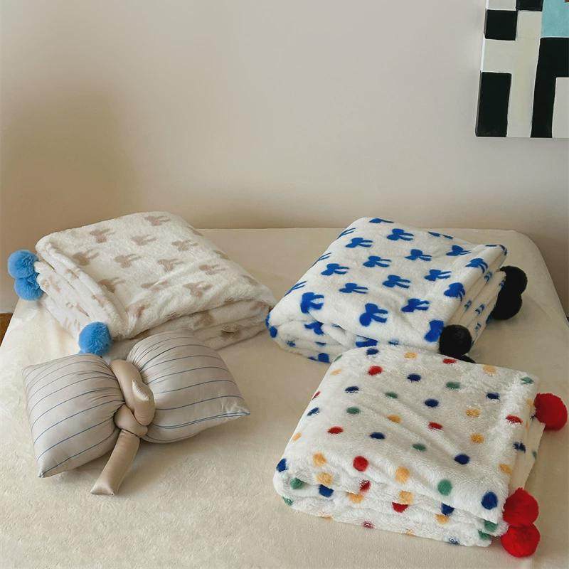 热销ins少女心毛球球兔兔绒彩色波点午休毯盖毯秋冬毯子沙发休闲,床上用品,休闲毯/毛毯/绒毯,淘宝优惠券,粉丝福利购,淘宝优惠卷