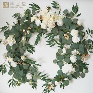 仿真玫瑰花藤条桌花酒宴会装饰店藤蔓花环装饰婚礼用品