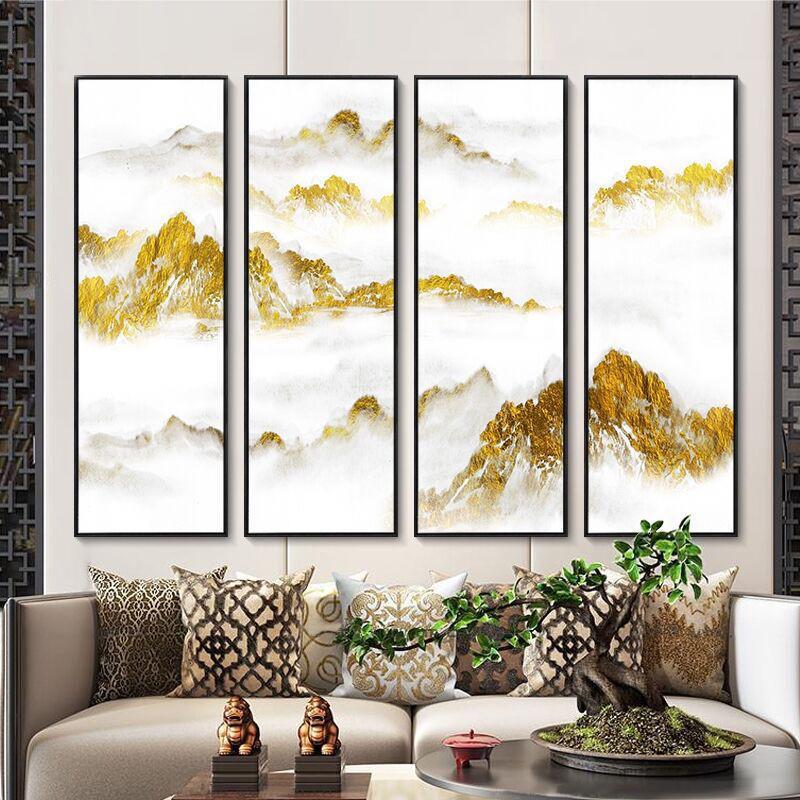 新中式客厅装饰画墨画沙发背景墙禅意山水画壁画四联挂画厂家直销