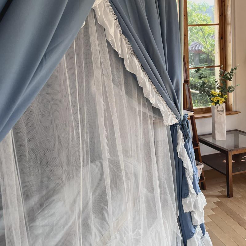 蚊帐家用卧室双层宫廷床帘一体式床幔防尘顶遮光布帘挡风加厚新款