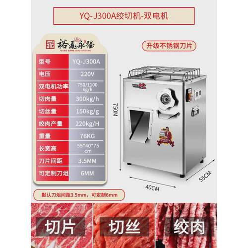 裕飞永强yq-300豪华商用不锈钢滚刀双立式单切电动切片切丁切肉机