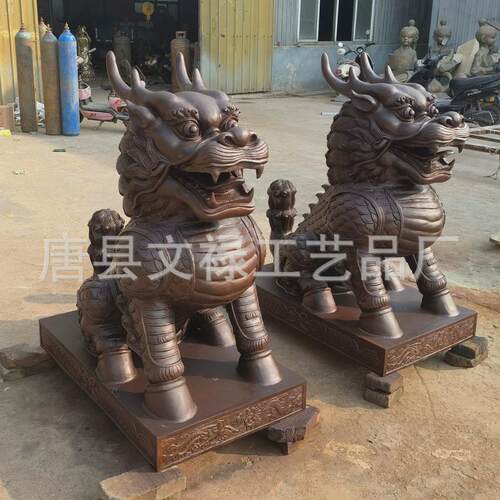 铸铜麒麟青铜金属户外门口摆件酒店迎宾大型工艺品金属麒麟制品