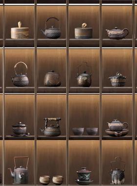 中式茶室茶柜摆件套装博古架装饰茶壶茶叶罐茶杯盖碗禅意复古摆件