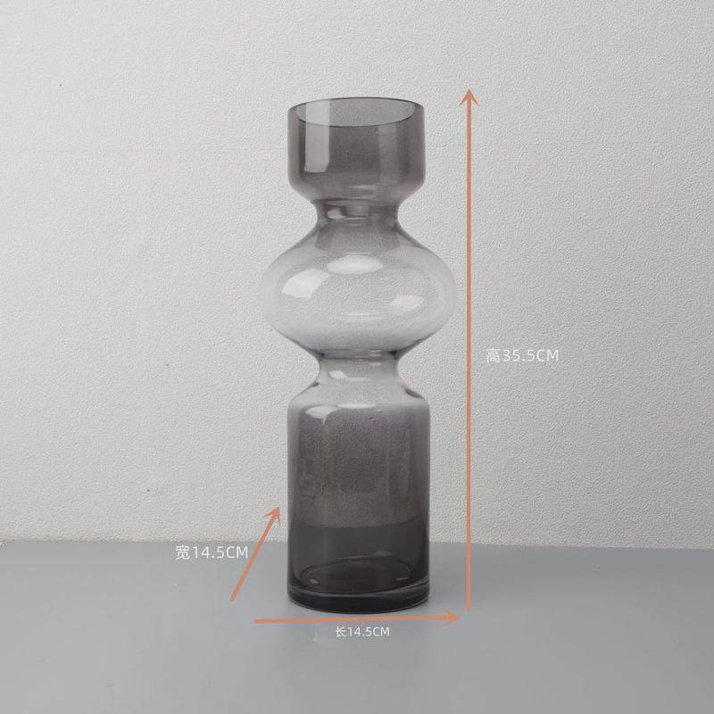 北欧极简玻璃灰色葫芦花器摆件样板房办公桌书房家居客厅工艺品