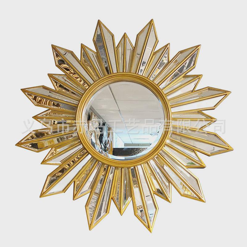 2024新款美式创意奢华挂墙装饰拼镜客厅玄关壁挂非铁艺太阳形镜子