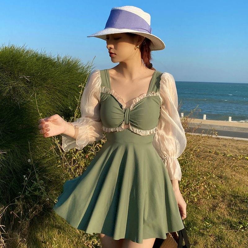 夏季新款大码连体泳衣女式显瘦遮肚保守泳装韩版专业高级感游泳衣
