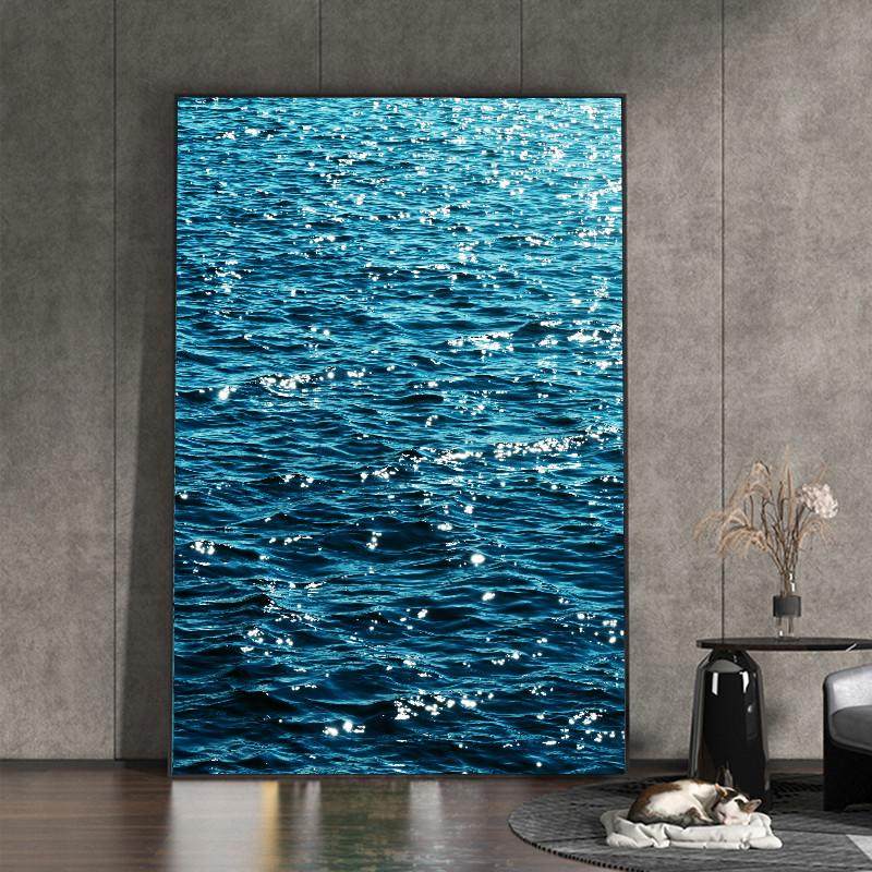 波光粼粼蓝色大海水面装饰画客餐厅卧室沙发背景墙办公室玄关挂画,家居饰品,现代装饰画,淘宝优惠券,粉丝福利购,淘宝优惠卷