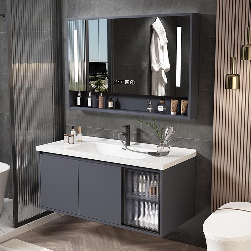 热销7k陶瓷盆一体浴室柜组合洗脸手台盆池卫生间洗漱台智能简约现