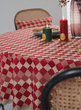 a947红色装饰结婚圆桌布新年节日装饰餐桌布婚礼喜庆花边圆形茶几