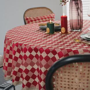 a947红色装饰结婚圆桌布新年节日装饰餐桌布婚礼喜庆花边圆形茶几