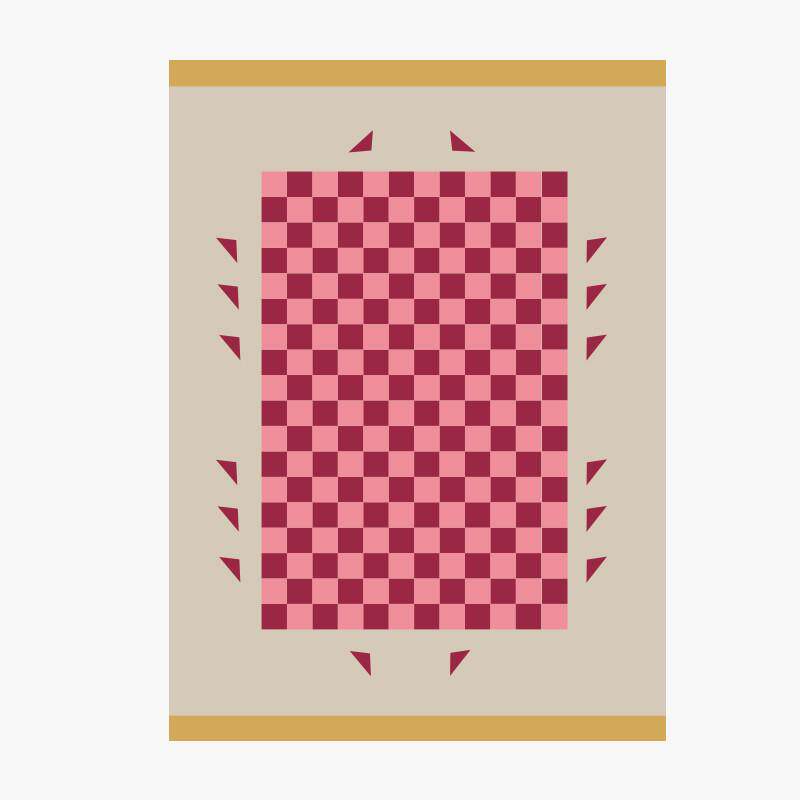 棋盘格复古客厅茶几毯ins风北欧卧室棋盘格床边地毯可机洗