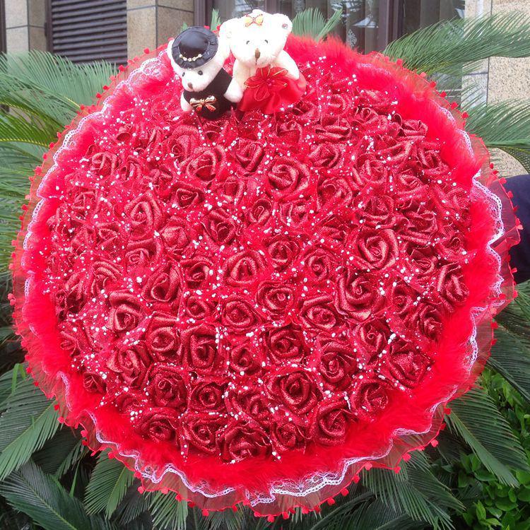 【精品促销】99朵金粉玫瑰花束卡通花束花束婚庆仿真生日花束