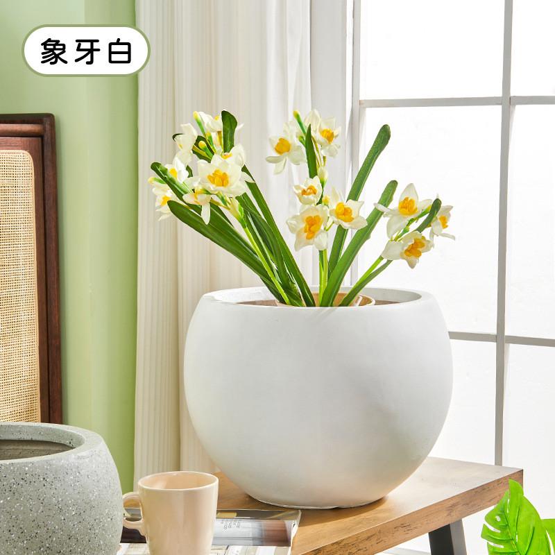 镁泥花盆简约圆球客厅商场室内外落地大号绿植盆栽水泥