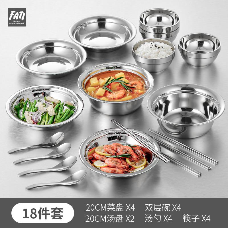 不锈钢碗筷碗盘套装户外露营家用厨房碗碟盘子防摔餐具勺汤盆组合