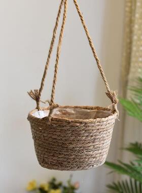 草编花盆吊篮吊兰花盆垂吊悬挂壁挂式吊盆花器家居装饰花篮花盆