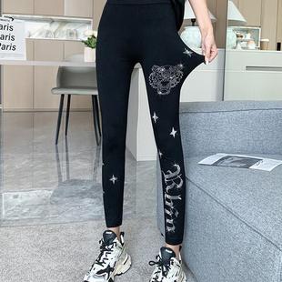 显瘦九分裤 春夏薄款 打底裤 时髦重工烫钻打底裤 批发 女外穿高弹大码