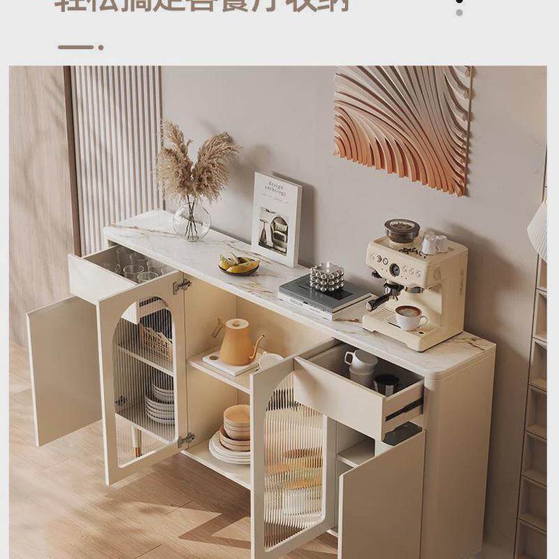 热销H法式奶油风岩板餐边柜靠墙一体储物柜超薄20公分窄边柜轻奢