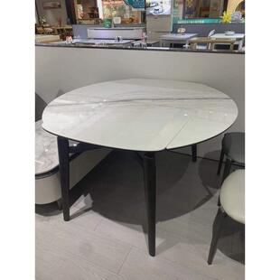 8V大理石餐桌实木跳台方圆两用小户型可变圆桌长房桌餐椅现代伸缩