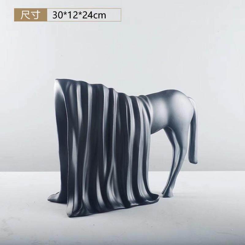 树脂工艺品现代黑白抽象马摆件客厅玄关设计师装饰品摆件创意设计
