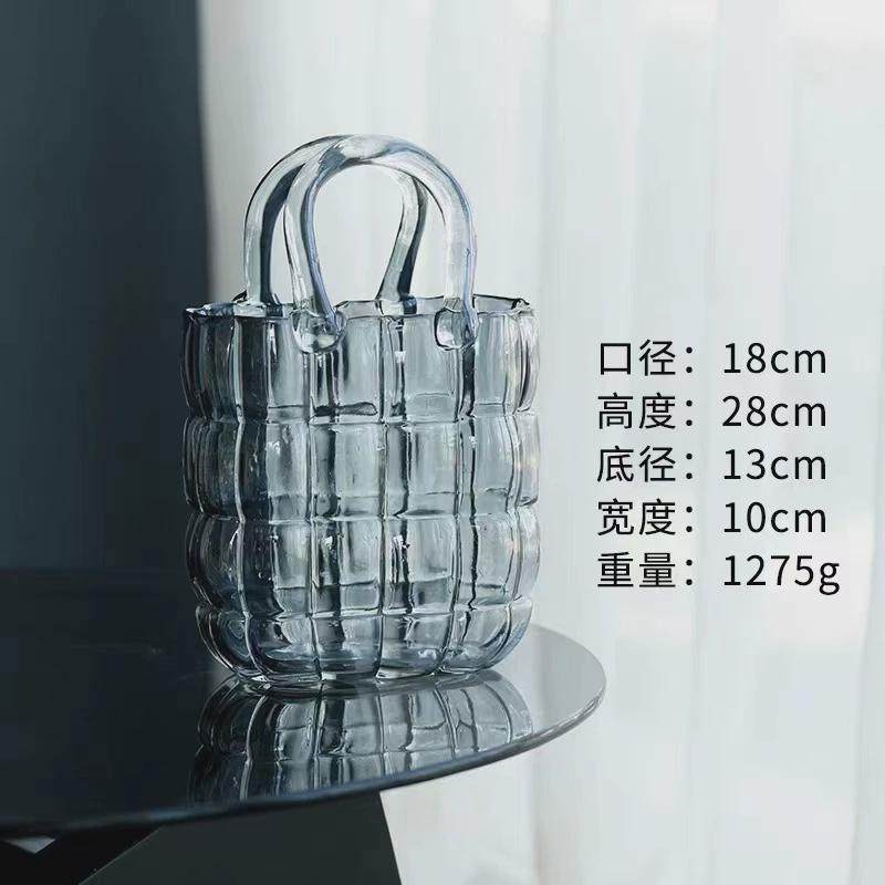 网红透明玻璃包包花瓶手提篮摆件创意轻奢客厅水养插花鱼缸装饰品,家居饰品,装饰摆件,淘宝优惠券,粉丝福利购,淘宝优惠卷