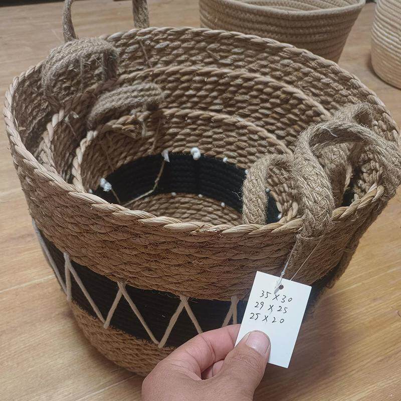 草编棉绳编织收纳篮花盆花篮家居客厅装饰品换洗衣物收纳筐脏衣篮
