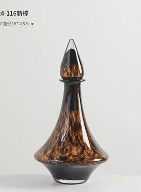 中古创意豹纹玻璃花瓶摆件门店高级样板房桌面复古软装设计摆件
