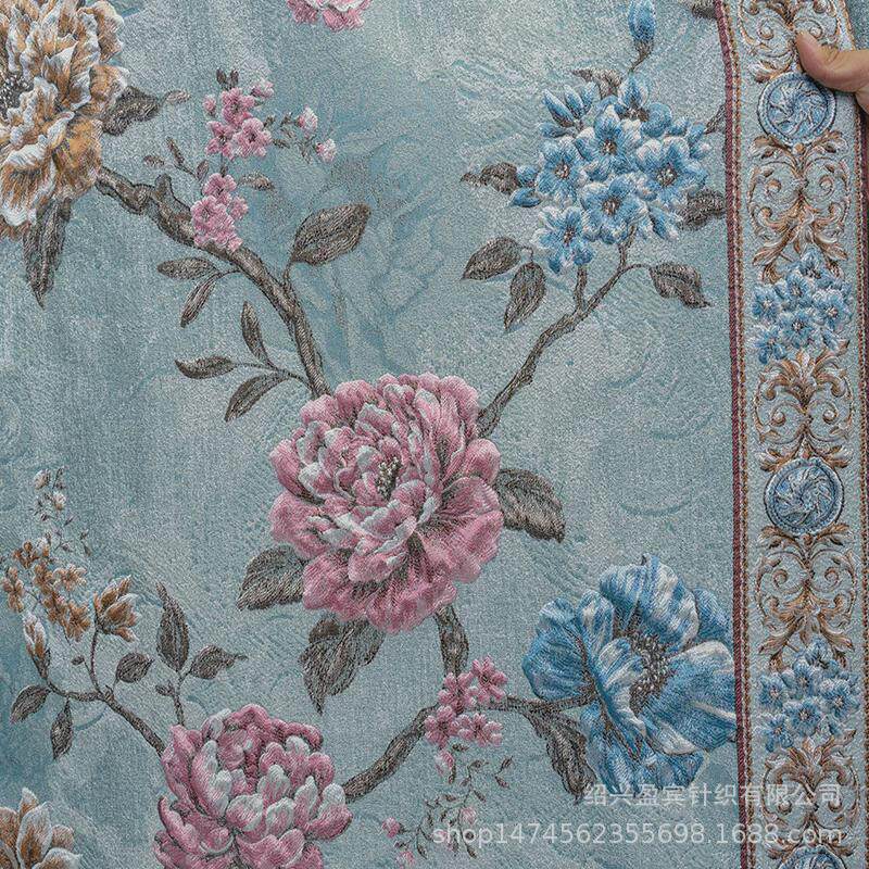 柯桥窗帘厂家直销遮光窗帘成品法式轻奢高精密4D大浮雕窗帘提花布