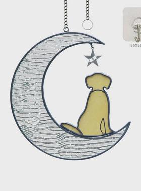 热卖宠物狗纪念礼品挂件月亮窗户狗创意彩色水纹玻璃星星挂件
