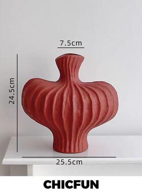 花瓶摆件风法式陶瓷轻奢高级感侘寂客厅黑色小众玄关干花复古软装