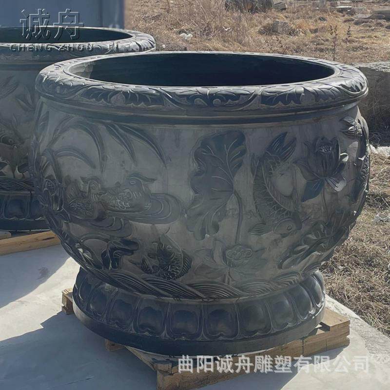 养鱼石材院内门海可青石种花农村自建房别墅院内仿古鱼缸石雕
