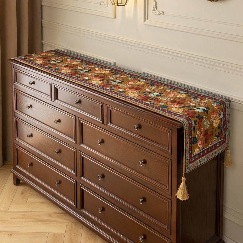 美式复古斗柜盖布高级感茶垫茶席流苏茶几布餐桌旗布吊坠轻奢桌旗