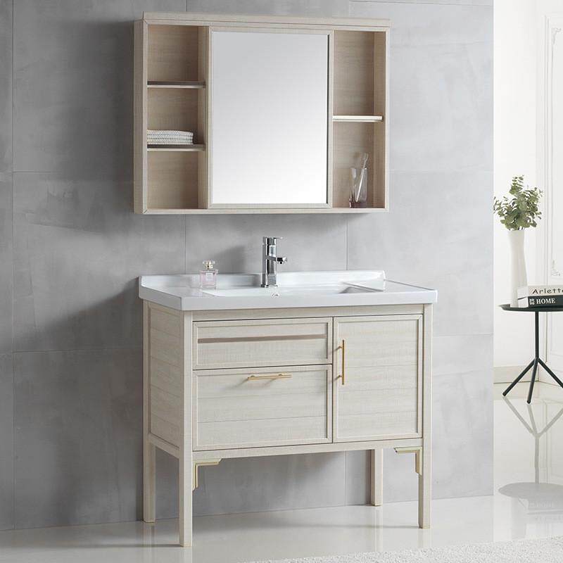 新款中式太空加厚铝落地浴室柜组合套装开合式柜镜一体陶瓷盆