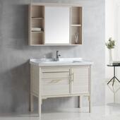 开合式 太空加厚铝落地浴室柜组合套装 柜镜一体陶瓷盆 中式 新款